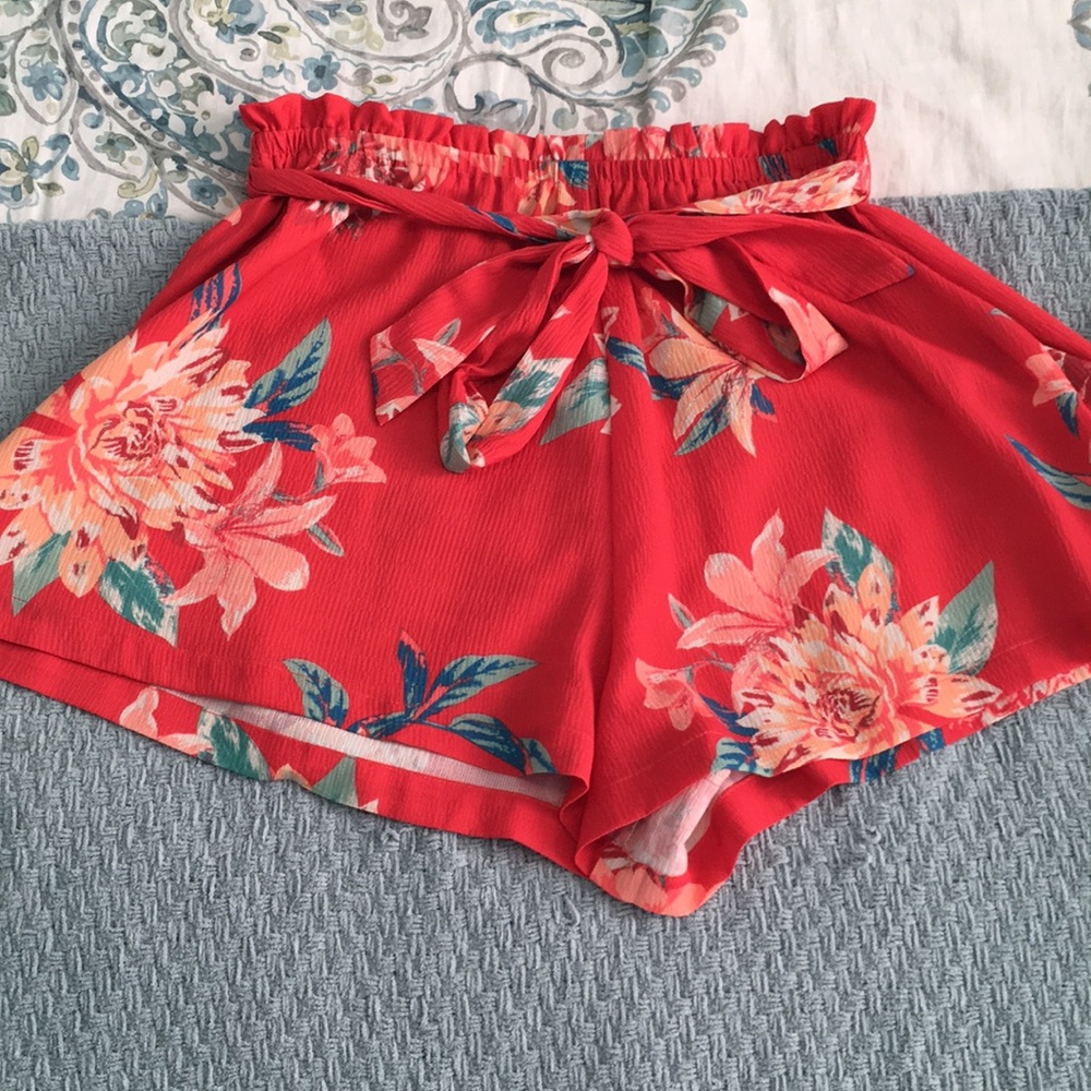 Red Flowy Floral Shorts
